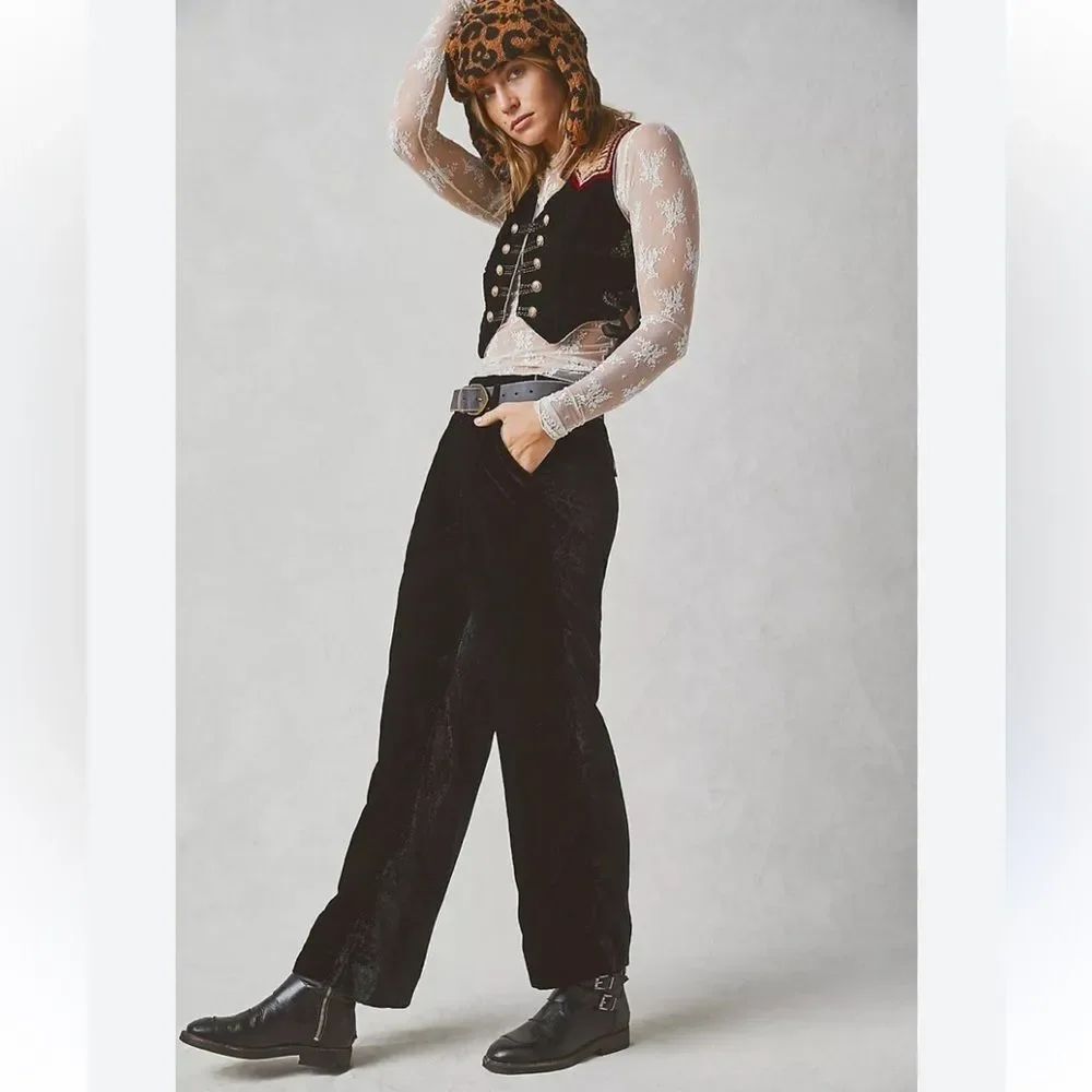 Free People Sign Of The Times Western Embroidered Velvet Suit Set Size 4 - Picture 2 of 8